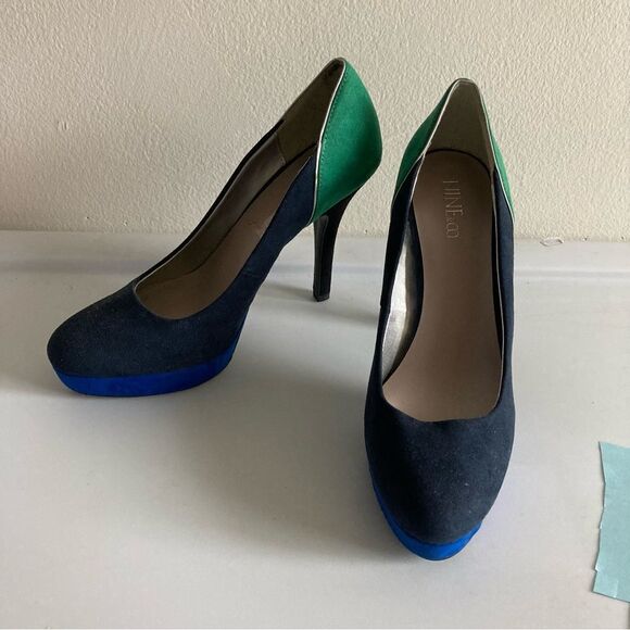 Nine & co size 8.5 heels blue green suede texture - Picture 1 of 6